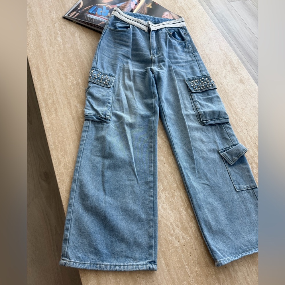 Women’s Studded Blue Cargo Jeans
